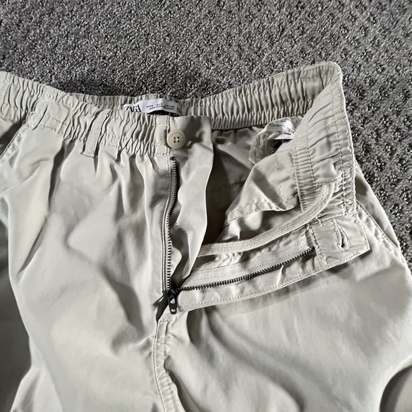 Zara Man Cargo Pants Size Small Off White Elastic Waist Side Cargo Pockets 26x24 - Picture 6 of 11